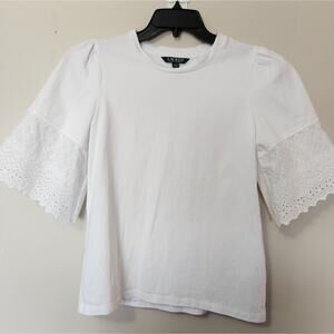 LAUREN, RALPH LAUREN, WOMENS WHITE EYELET TOP.